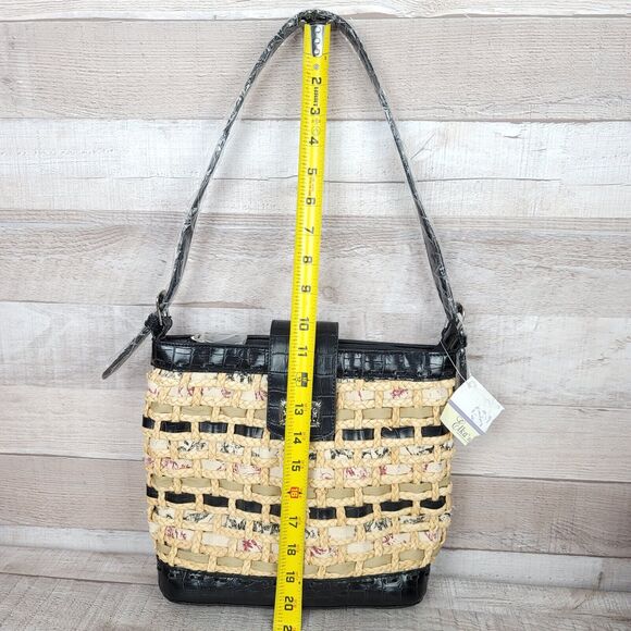 Vintage Straw Purse Cottagecore Woven Rattan Black Tan Elka Handbags New 90's - Picture 13 of 16